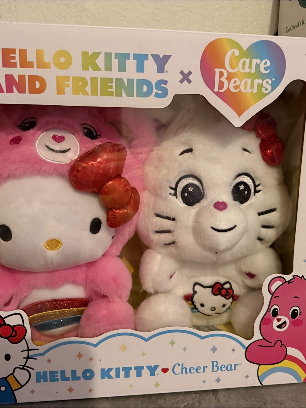 🎀 Hello Kitty Pink & White Plush Set with Red Bows - Hello Kitty x Care Bears 🐻